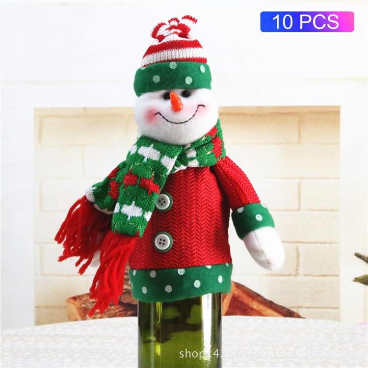 10Pcs/Set Christmas Home Decoration Supplies Red Wine Bottle Covers Xmas Decor Dolls - Snowman-1