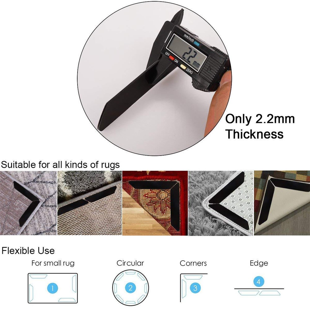 8Pcs/Set Silicone Non-slip Mat Rug Gripper Safe Stickers for Doormat Rug Home Tile Floor Outdoor Carpet, Size: 25 x 135 x 2mm - Black-8