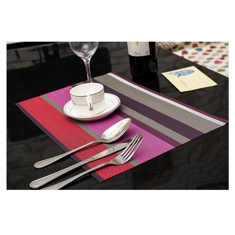 6PCS Stripe Pattern Anti-slip Heat Insulation PVC Placemat for Dining Table - Purple-1
