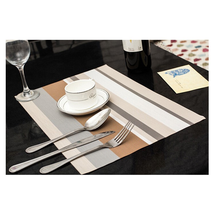 6PCS Stripe Pattern Anti-slip Heat Insulation PVC Placemat for Dining Table - Coffee-1