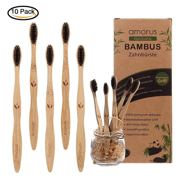 5Pcs/Set Natural Bamboo BPA Free Toothbrush with Character (German Package)-1