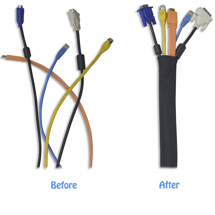 4Pcs/Set Cable Management Sleeve Neoprene Zipper Cord Organizer-8