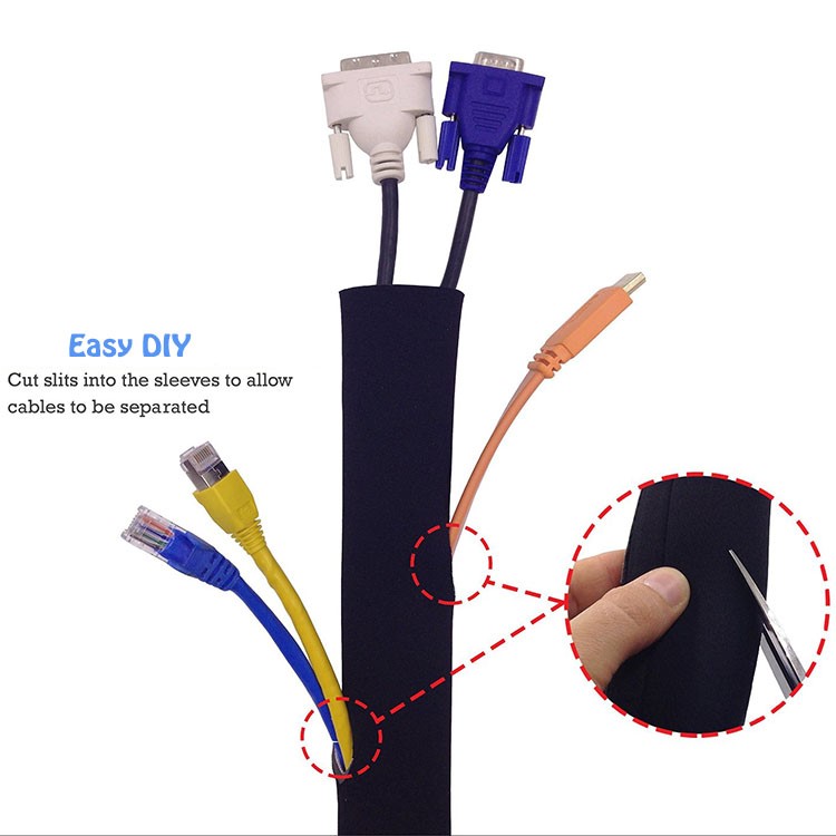 4Pcs/Set Cable Management Sleeve Neoprene Zipper Cord Organizer-9