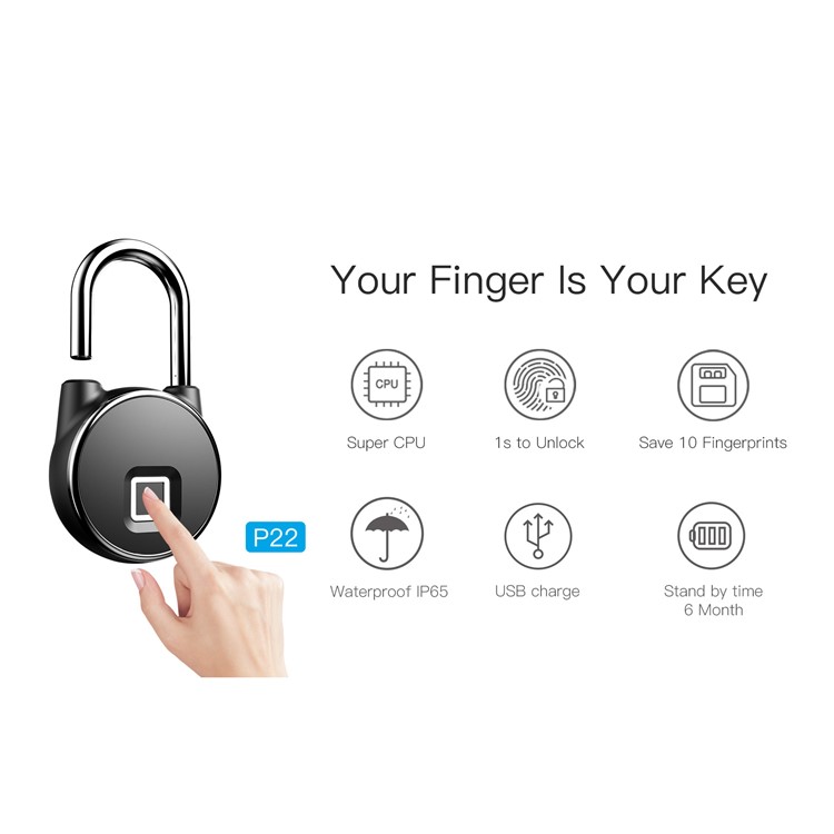 USB Rechargeable Smart Keyless Fingerprint Lock IP65 Waterproof Anti-Theft Security Padlock-6