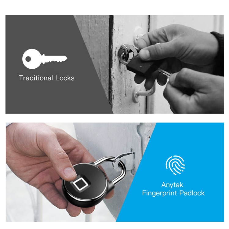USB Rechargeable Smart Keyless Fingerprint Lock IP65 Waterproof Anti-Theft Security Padlock-7