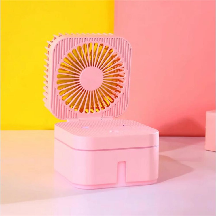 Folding Mini Fan LED Light Rechargeable Cooling Fan Humidifier - Pink-2