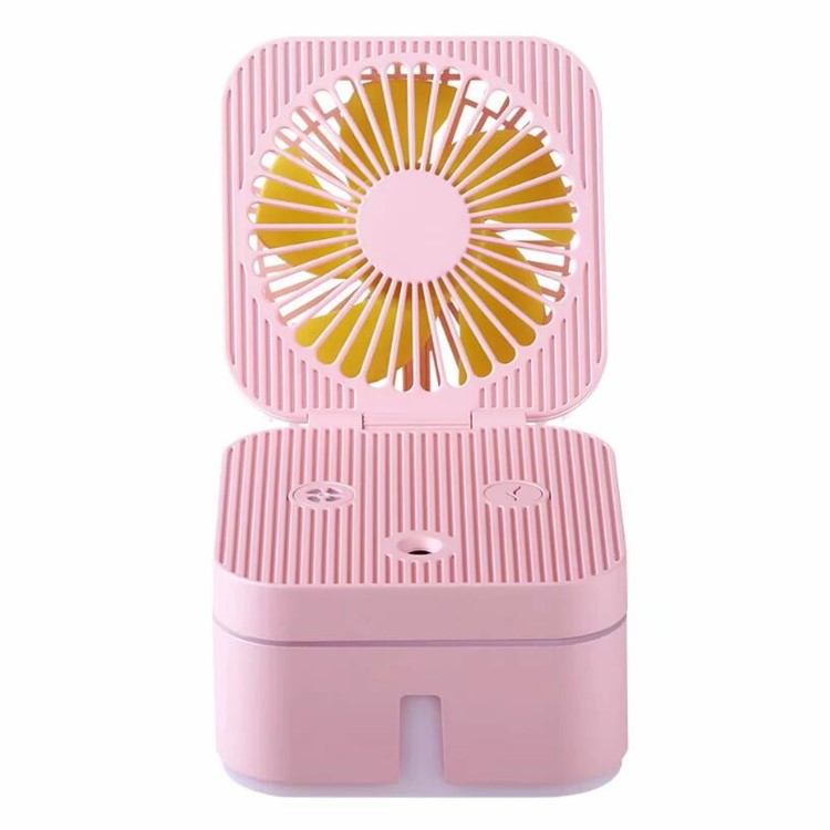 Folding Mini Fan LED Light Rechargeable Cooling Fan Humidifier - Pink-3