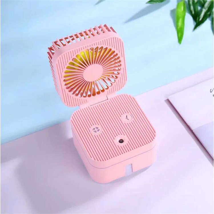 Folding Mini Fan LED Light Rechargeable Cooling Fan Humidifier - Pink-4