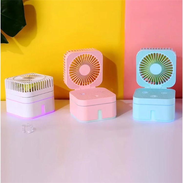 Folding Mini Fan LED Light Rechargeable Cooling Fan Humidifier - Pink-5