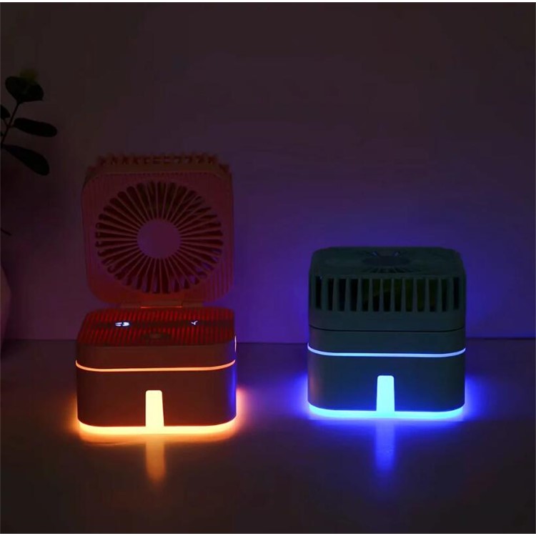 Folding Mini Fan LED Light Rechargeable Cooling Fan Humidifier - Pink-6