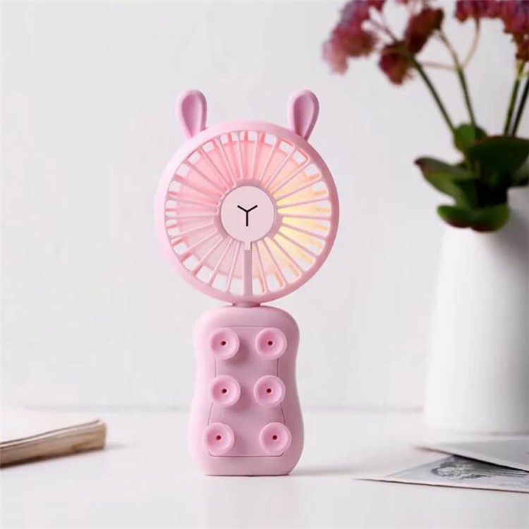 USB Mini Fan LED Light Rechargeable Cooling Fan Stand with 2 Speeds - Rabbit / Pink-1