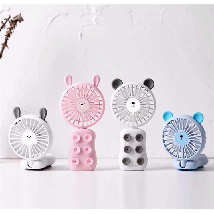 USB Mini Fan LED Light Rechargeable Cooling Fan Stand with 2 Speeds - Rabbit / Pink-5