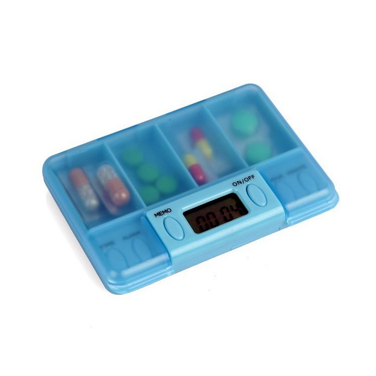 4 Grids Pill Box Medicine Organizer Pill Reminder Timer 4 Beeping Alarm Clock-3