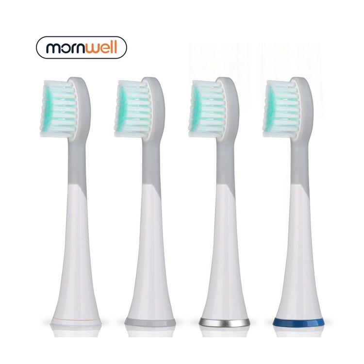 4 Pçs / Set MORNWELL Branco Rubberied Cabeças De Escova De Dentes Com Tampas Para Mornwell D01 / D02 Escova De Dentes Elétrica - Branco-1