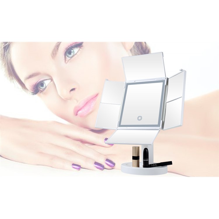 Portable LED Fourfold Makeup Mirror with 34 LED Lights, 2X/3X/5X/7X Magnifying Lighted Mirror-6
