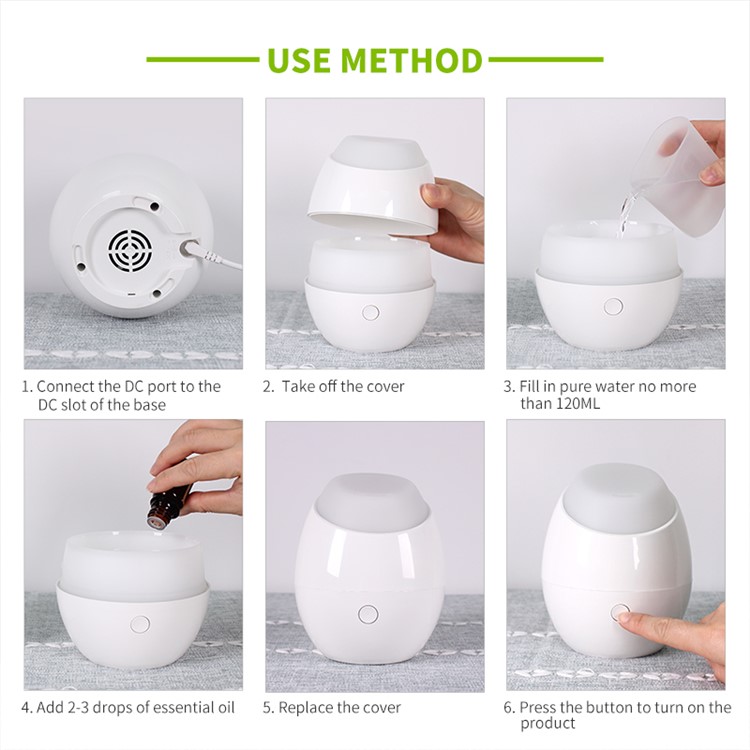 RY35A Aroma Diffuser 120ML USB Aroma Essential Oil Diffuser Air Humidifier Mist Maker 7 Colors Change LED Light for Office Home - White-11