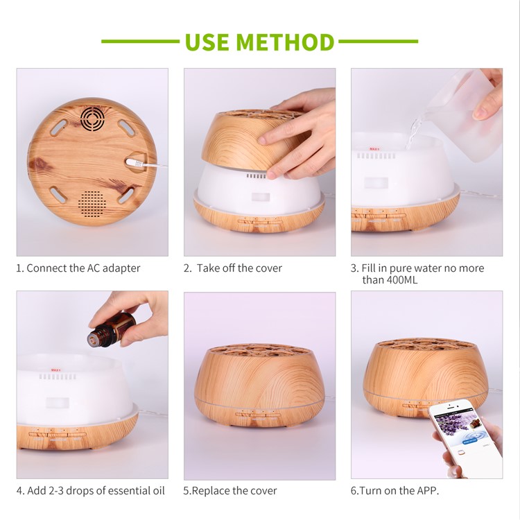 RY31AS 400ML Bluetooth Speaker Smart Aroma Diffuser 400ML Fragrance Ultrasonic Lamp Multifunctional Air Humidifier - Wood-8