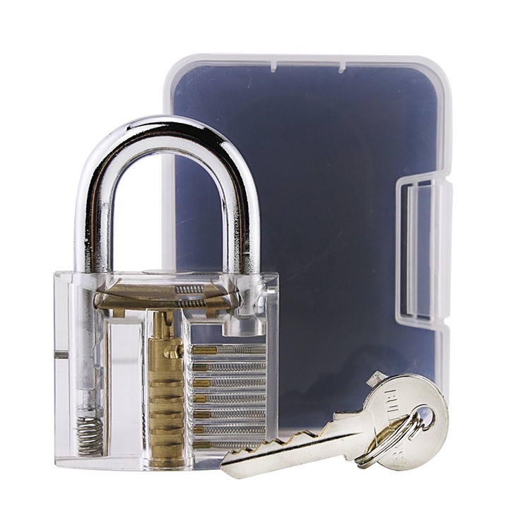 Transparent Visible Cutaway Practice Padlock Acrylic Industrial Safety Lock with Two Keys and Case - Transparent-1