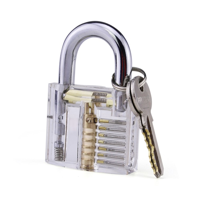 Transparent Visible Cutaway Practice Padlock Acrylic Industrial Safety Lock with Two Keys and Case - Transparent-2