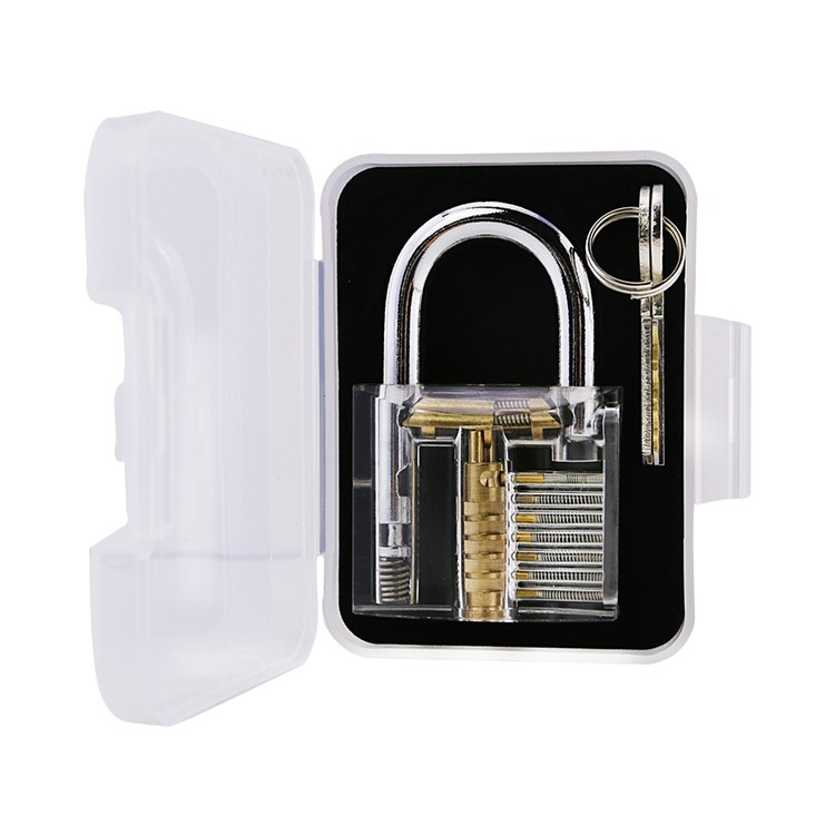 Transparent Visible Cutaway Practice Padlock Acrylic Industrial Safety Lock with Two Keys and Case - Transparent-8