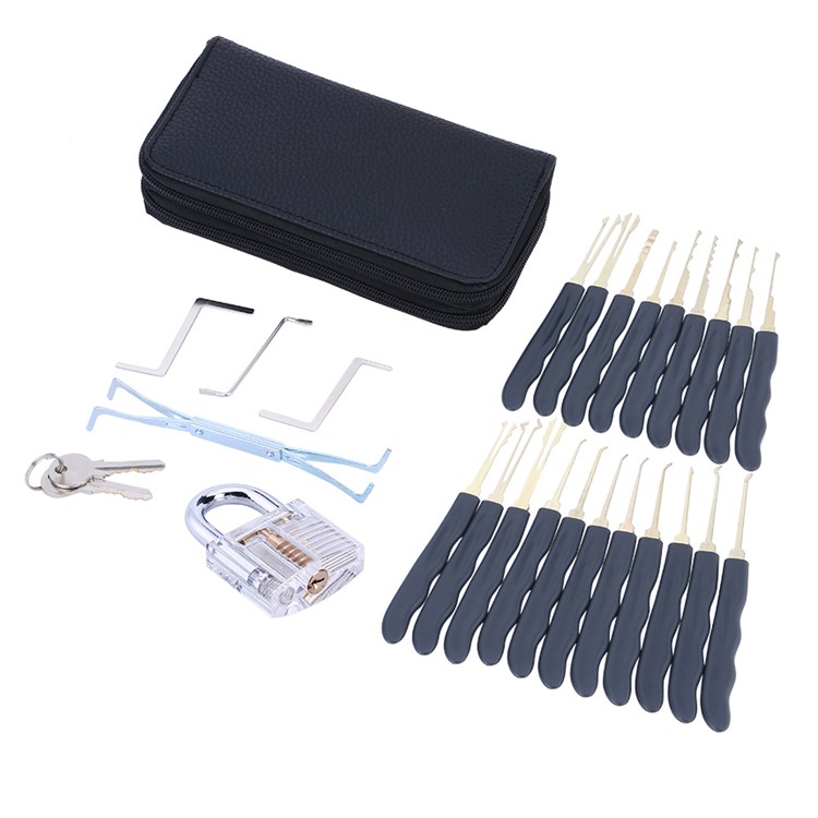 24Pcs/Set Transparent Visible Practice Padlock Lock Set Two Keys Extractor Tool Kit with Bag-2