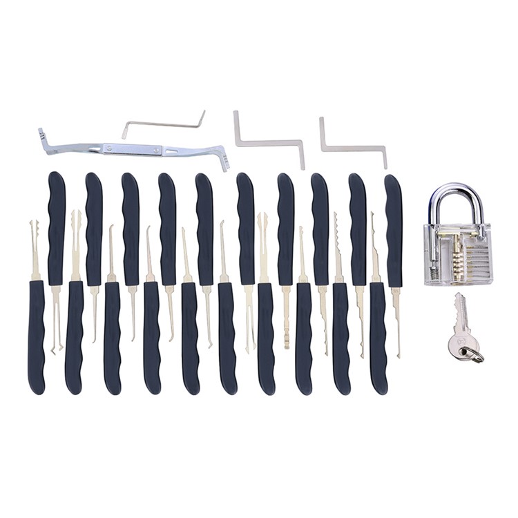 24Pcs/Set Transparent Visible Practice Padlock Lock Set Two Keys Extractor Tool Kit with Bag-4