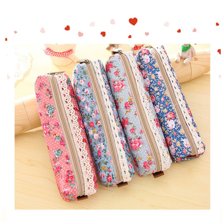 5Pcs/Set Garden Style Flowers Cotton Pencil Case Student Stationery Pouch-1