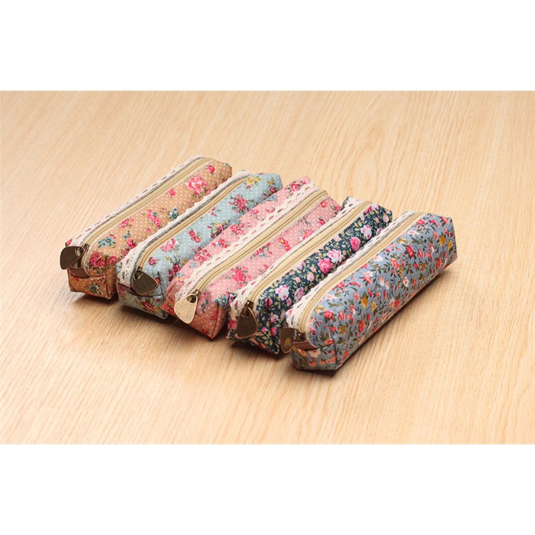 5Pcs/Set Garden Style Flowers Cotton Pencil Case Student Stationery Pouch-5