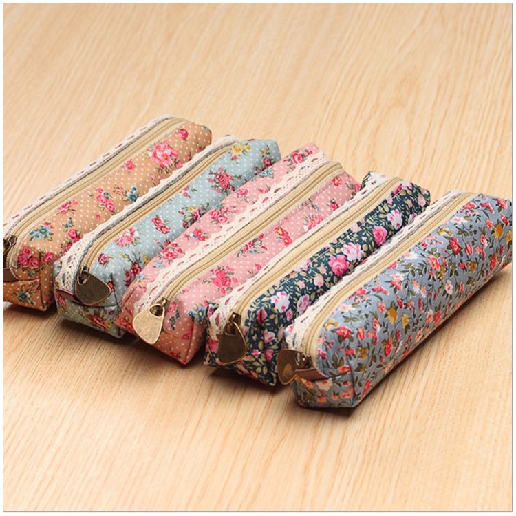 5Pcs/Set Garden Style Flowers Cotton Pencil Case Student Stationery Pouch-15