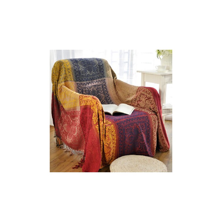 220 x 260cm Chenille Slipcover Sofa Towel Chair Blanket - Colorful Tribal Pattern-1