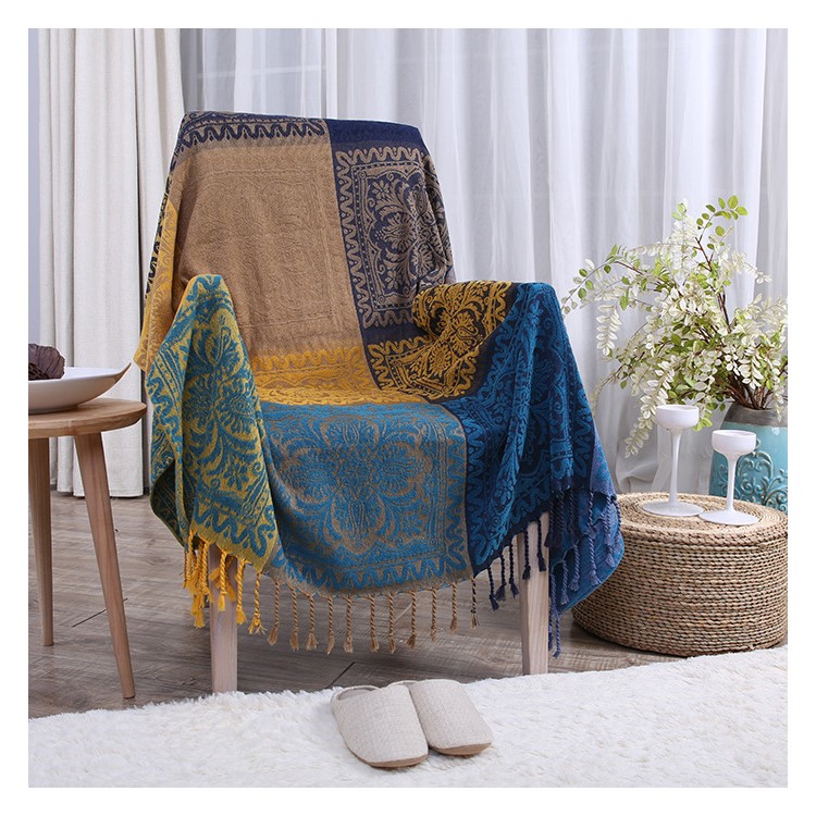 Chenille Sofa Slipcover Towel 220 x 260cm Chair Blanket - Tribal Flower Pattern-1