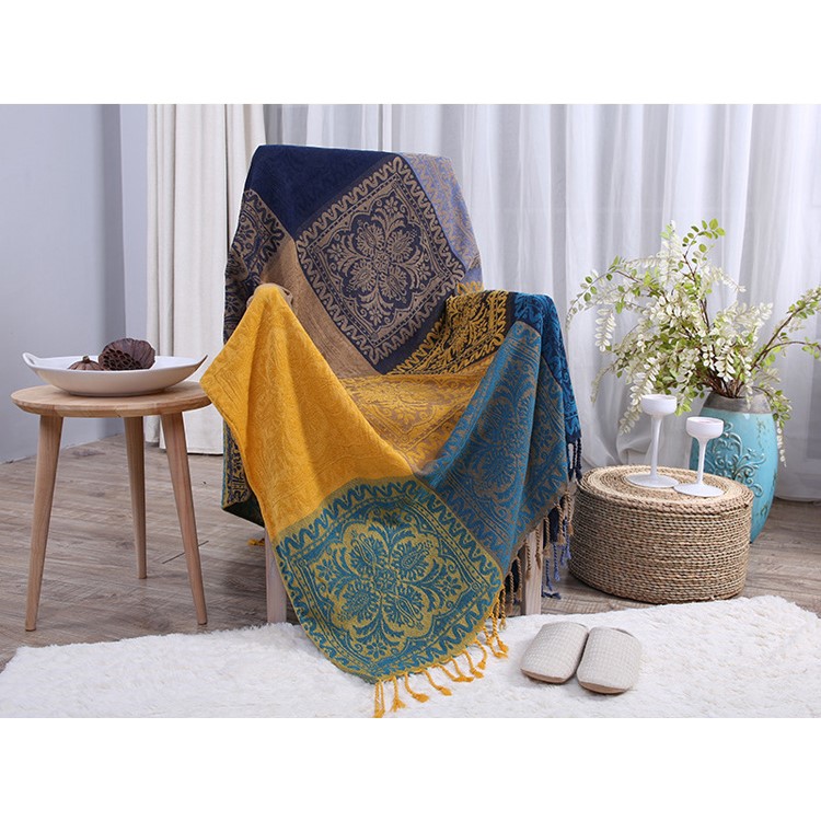 Chenille Sofa Slipcover Towel 220 x 260cm Chair Blanket - Tribal Flower Pattern-2