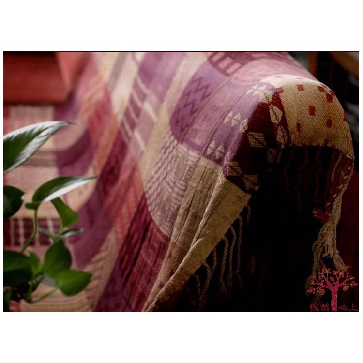 Chenille Sofa Cover Yarn Dyed Tablecloth 150 x 190cm - Reddish Brown Geometric Patterns-7