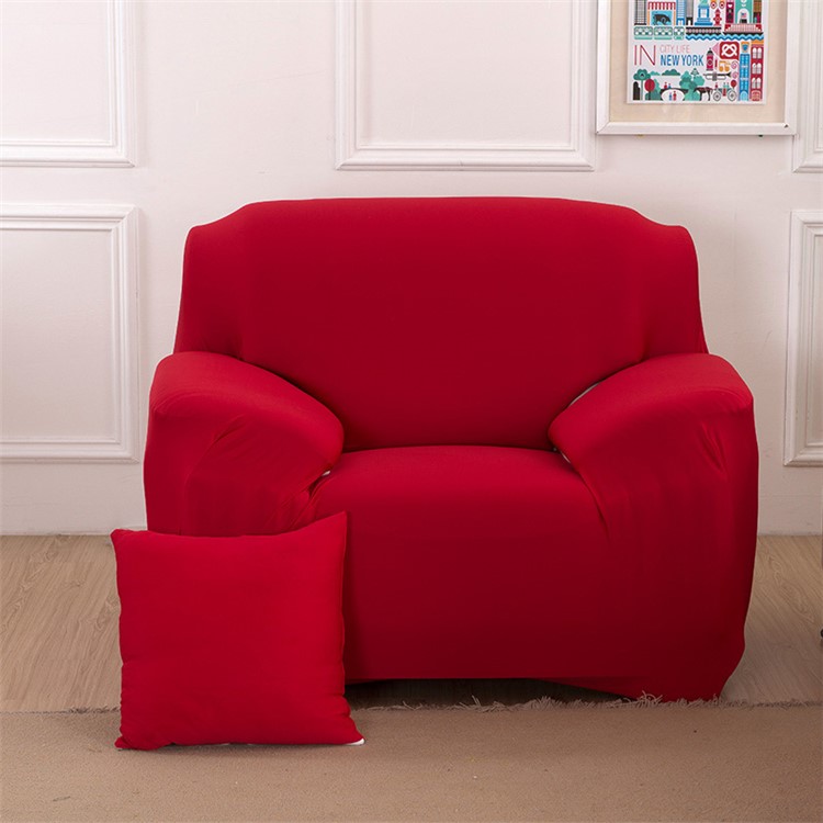 Single-seater Solid Color Tight Universal Elastic Sofa Cover Slipcover - Red-1