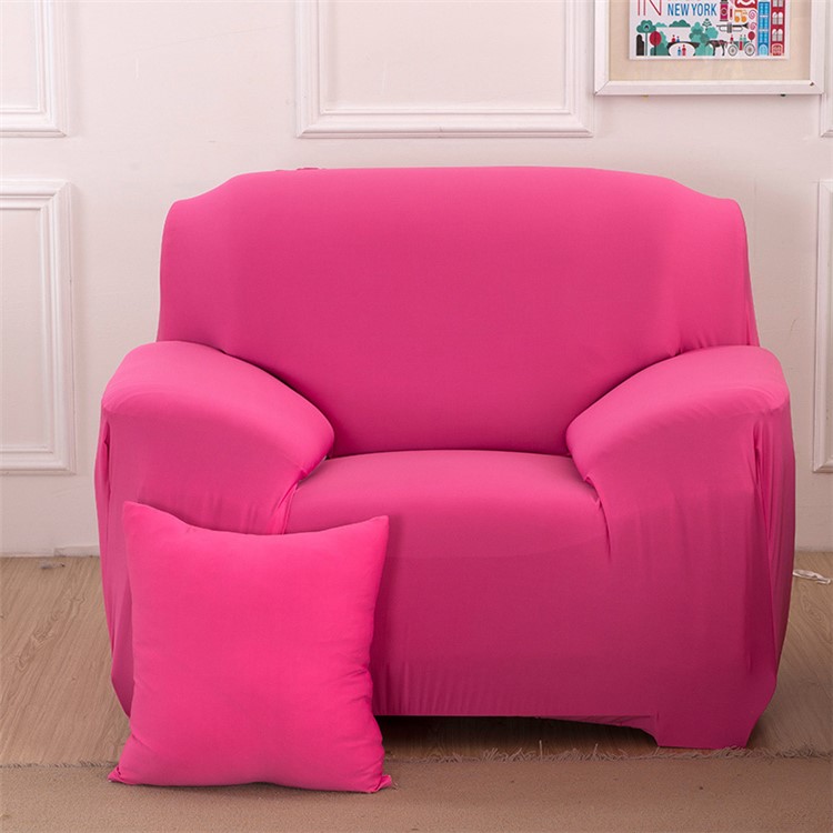 Solid Color Tight Elastic Sofa Cover Polyester Spandex Fabric Slipcover (Single-seater) - Rose-1