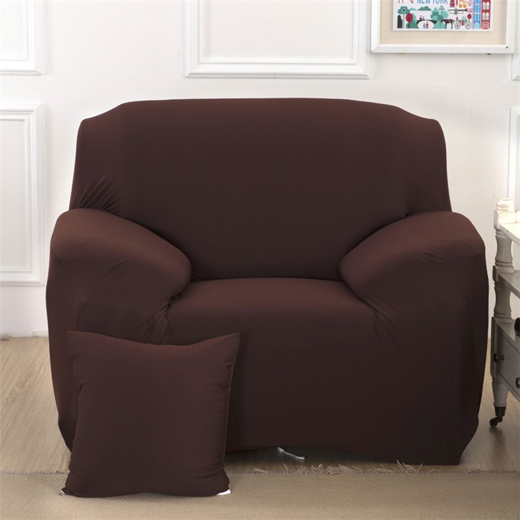 Solid Color Tight Universal Elastic Slipcover Sofa Cover (Single-seater) - Coffee-1