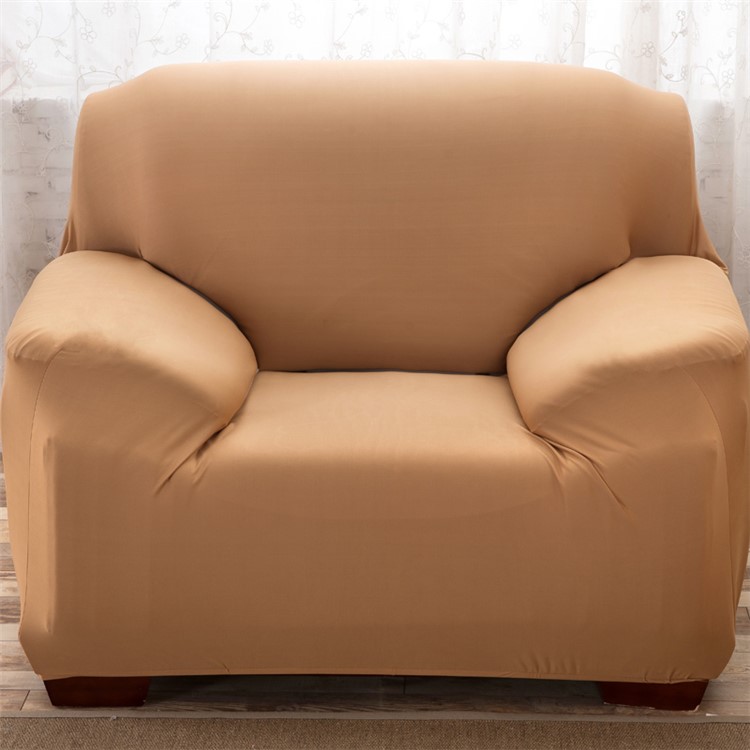 Solid Color Polyester Spandex Fabric Sofa Furniture Protector Solid Color Polyester Spandex Fabric Sofa Furniture Protector Single Seater Light Brown