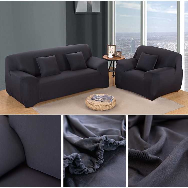 Solid Color Tight Universal Elastic Sofa Cover Slipcover (Two-seater) - Black-1