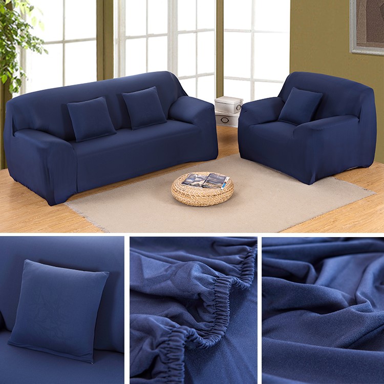 Solid Color Universal Elastic Two Seater Sofa Cover Slipcover Solid Color Universal Elastic Two Seater Sofa Cover Slipcover Dark Blue 1