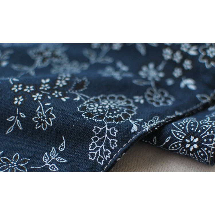220 x 30cm Cotton Linen Table Runner Flora Pattern Blue Table Top Deco Cover-1