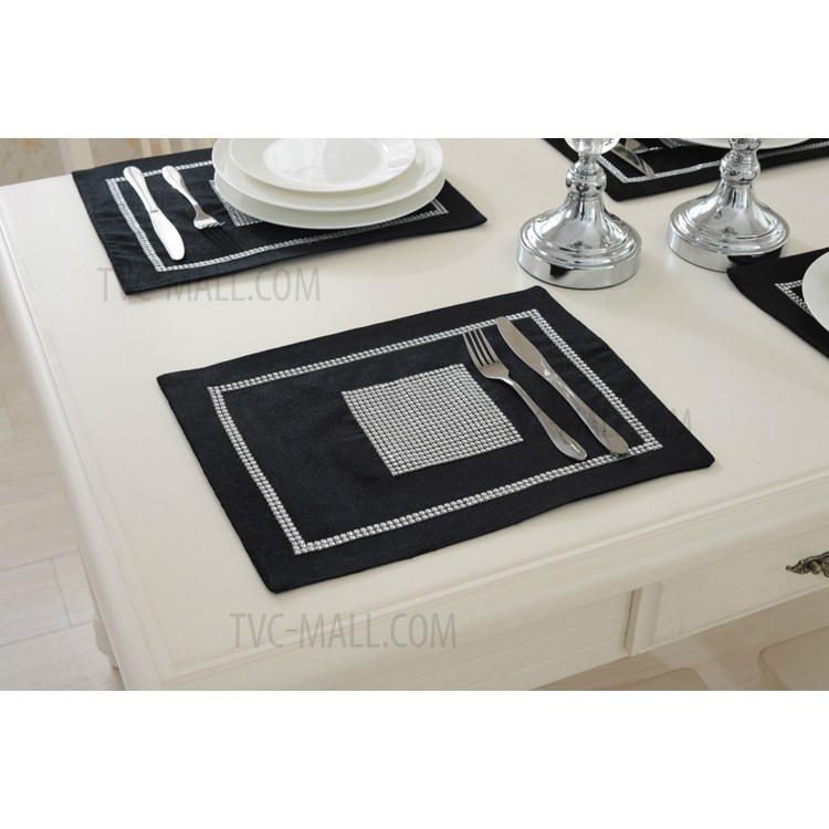 Western Modern Table Runner Tapestry with Diamante Strip and Tassels, Size: 32 x 250 - Black-1