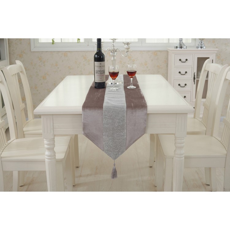 Western Modern Rhinestone Strap Decoration Table Runner Tapestry, Size: 32 x 250 - Champagne-2