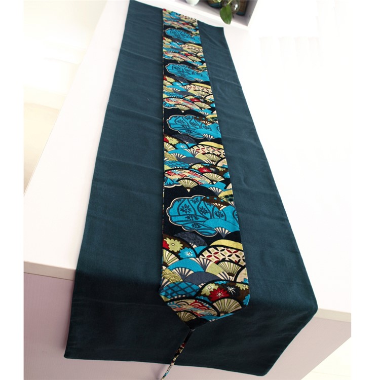 155 x 38cm Japanese Pattern Navy Blue Cotton Linen Table Runner Tablecloth Top Deco-1