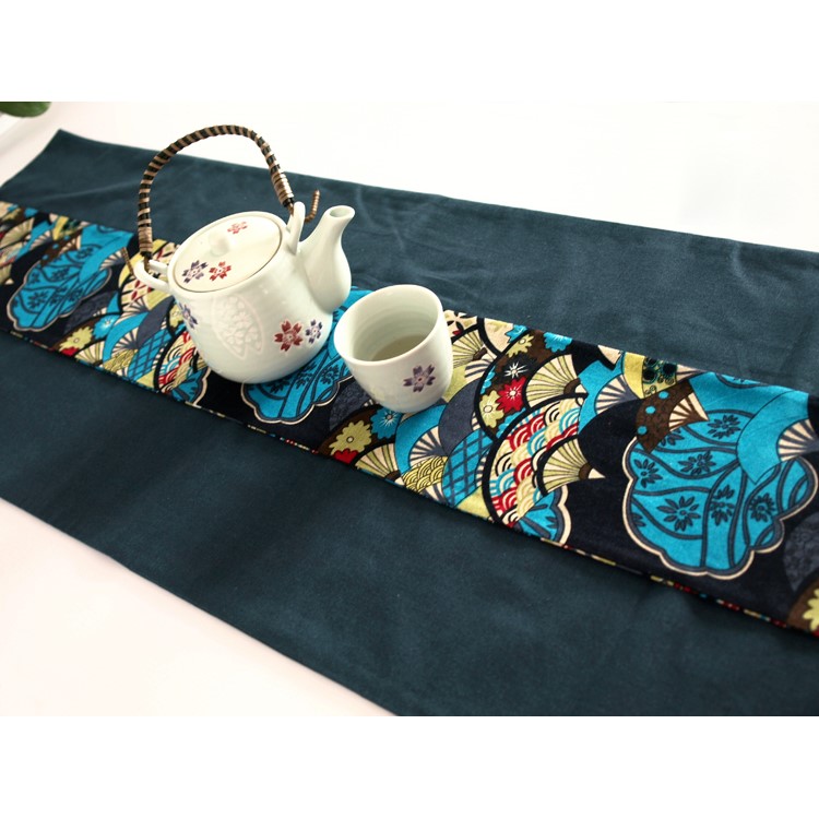 155 x 38cm Japanese Pattern Navy Blue Cotton Linen Table Runner Tablecloth Top Deco-1