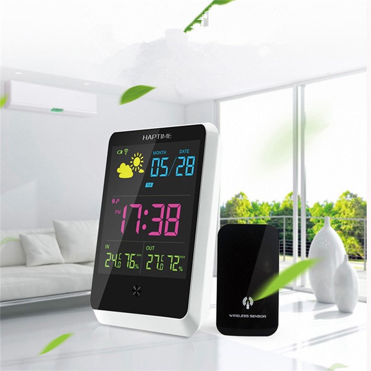 YGH-391 Wireless Digital Weather Forecast Clock Alarm, Indoor & Outdoor Temperature Humidity Display - US Plug-1