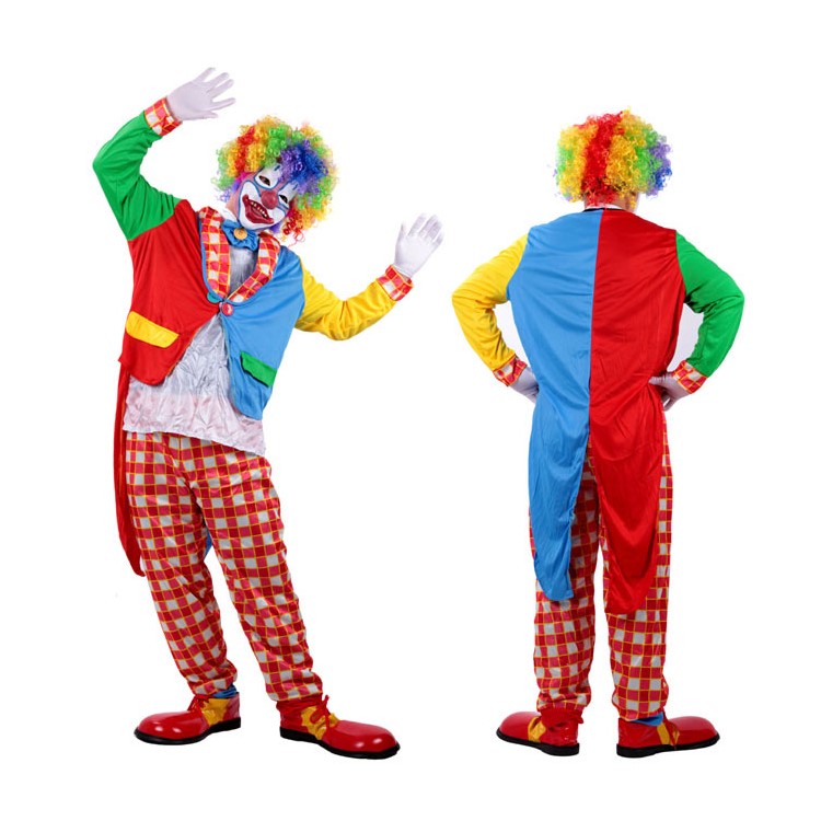 Funny Adult Clown Tailcoat Shirt Hat Pants Suit for Halloween Costume