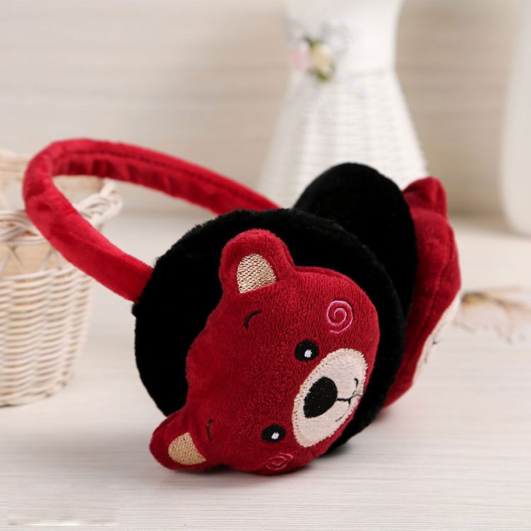 Cute Cartoon Bear Winter Warm Fluffy Earmuffs for Women - Red/Black-1