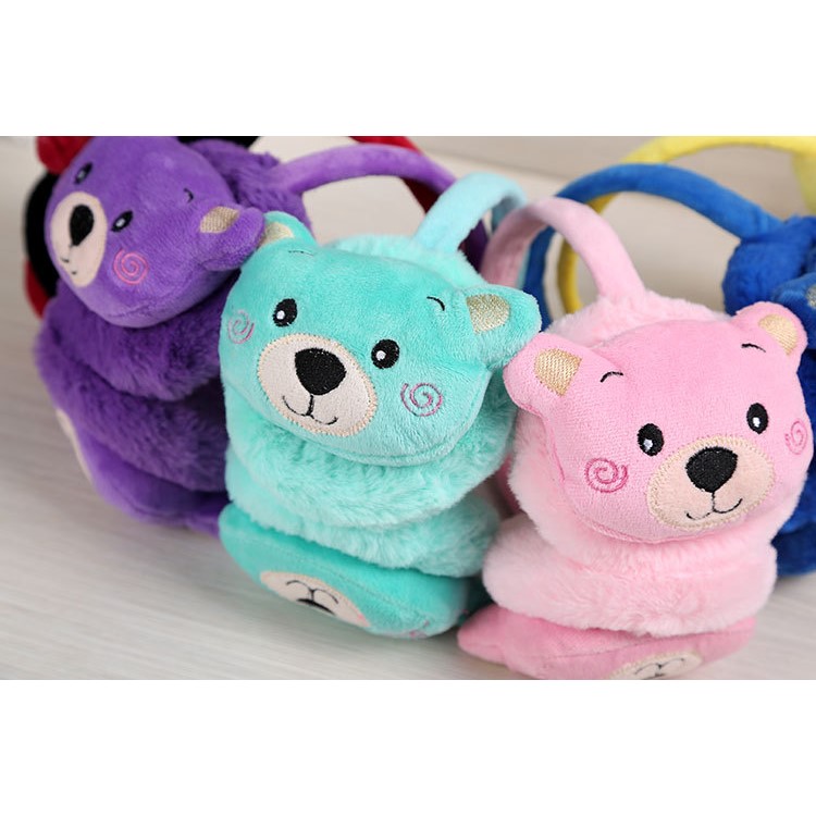 Cute Cartoon Bear Winter Warm Fluffy Earmuffs for Women - Red/Black-2