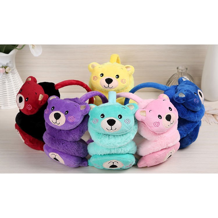 Cute Cartoon Bear Winter Warm Fluffy Earmuffs for Women - Red/Black-4