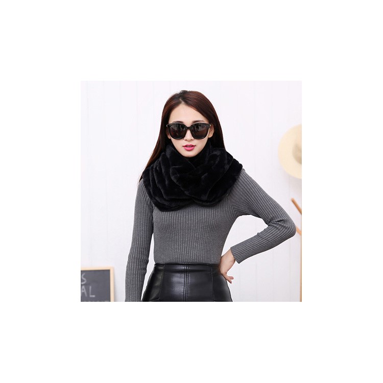 Winter Women Rabbit Fur Soft Neck Scarf - Black-1